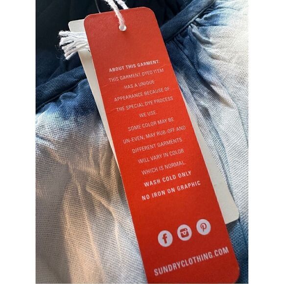 NEW Anthropologie Sundry Blue Embroidered Puff Sleeve Tie-Dye Midi Dress X-Small - Picture 8 of 11